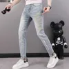 Mens Jeans Men's Jeans Designer Luxury 2023 Spring and Autumn Mid midja koreansk utgåva Hot Diamond Slim Fit Junior Casual Pants 7ot9