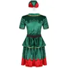 Ensemble complet de Costume de noël pour hommes et femmes, robe de Cosplay elfe pour Couple adulte, fournitures de fête de carnaval vertes C77721AD
