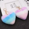 Mobile Phone Chain Color Stripe Imitation Rabbit Hair Love Keychain Fashion Heart-shaped Plush Bag Pendant Creative Car Key Chain R231031