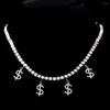 Pingente colares hip hop gelado para fora cristal dólar sinal colar para mulheres bling strass tênis corrente gargantilha moda jóias