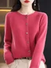 Damen Strick T-Shirts Mode Frühling weiblich O-Ausschnitt 100 % Merinowolle Pullover Frauen gestrickte Kaschmir-Cardigan Basic Strickwaren Kleidung Tops 231030