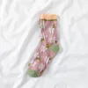 Chaussettes en coton pour femmes, Tube moyen, court, couleur unie, Lolita, mignon, Style japonais, imprimé floral, cadeau pour filles