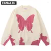 Women's Sweaters Harajuku Retro Pink Butterfly Graphic Sweater Winter Jumper Knitted Pullover Casual Anime Clothes Grandpa Ugly