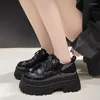 Sapatos de vestido 8.5cm mocassins mulheres plataforma de couro patente senhoras casuais lace up estilo britânico estudante meninas preto bege
