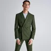 Costumes pour hommes Costume vert olive Double boutonnage Blazer masculin Ensembles Slim Fit Tuxedos Veste et pantalon Revers cranté Vêtements de marié de mariage