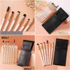 Andra massageföremål Makeup Brushes Beili 6 PCS White Set Eyebrow Professional Blending Shader Lip Liner Eye Brush och Cosmetic Bag F Dhkyq