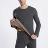 Men's Thermal Underwear Winter Fleece En Sets Tops Pants O Neck Long Sleeve Black Male John Thermo Clothes