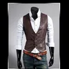 2020 Nuovi Uomini di Vestito di Pelle Gilet Autunno Primavera Stile di Moda Giacca Senza Maniche Casual Marrone Nero Gilet da Uomo Slim PU293l