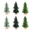 Julekorationer 12 stycken Pine Needle Ornament Ornament Tablett Tree Desktop Trees Mini Artificial Wood Base