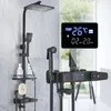 Bathroom Shower Heads Thermostatic Digital LCD Faucet Set Wall Mount with Rack Bidet Sprayer Cold Water Mixer System 231030