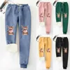 Pantalones para mujer Mujeres Navidad Impresión Otoño Invierno Terciopelo Bolsillos cálidos Cintura elástica Lazo Pierna Deportes Cordón casual para