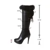 Boots 2021 Fashion Knee High Winter Winter Heel Slight Round Clip in Spring Autumn Shoes Woman Black White 220901