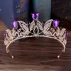 Bröllopshår smycken vintage grön röd brud tiara mode gyllene diadem för kvinnor klänning prinsessan krona tillbehör 220831