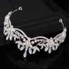 Bruiloft haar sieraden barokke luxe roze kristallen kralen bladeren bruids tiaras kronen optocht diadeem bruid hoofdbanden accessoires 220831