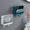 Soap Dishes Wall-mounted Dustproof Box Holder Bathroom Shower Sponge Storage Plate Tray Supplies Gadge