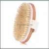 Brosses de bain Éponges Épurateurs Brosse en bambou naturel Poils de porc Brosses de bain en bois 2 couleurs Corde à main sans poignée Salle de bain Show Dhn1E