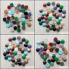 Stone 14Mm Assorted Natural Stone Flat Base Round Cabochon Green Pink Cystal Loose Beads For Necklace Earrings Jewelry Clothes Acce Dh8Jx