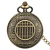 Montres de poche Chiffres romains Cadran Quartz Montre Bronze Exquis Fenêtre Relief Motif Collier Fob Chaîne Montre Vintage Cadeau