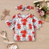 Kleidung Sets Pudcoco Baby Mädchen 3 Stück Kleidung Blumendruck Kurze Ausgestellte Ärmel T-shirt Bowknots Dekor Rüschen Hosenträger Shorts Stirnband