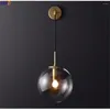 مصباح الجدار Nordic Modern LED Glass Ball Mirror بجانب American Retro Light Sconce Wandlamp Aplique Murale