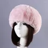 Boinas a la moda, gorra rusa gruesa y esponjosa sin topless, calentador de orejas para otoño e invierno, sombreros de esquí para exteriores, sombreros de esquí para mujeres y niñas, diadema ancha a prueba de viento de piel sintética