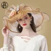 FS Flower Fascinator Women Wide Brim Wedding Church Organza Cappello da sole Elegante Fedora da donna grande 220813