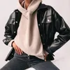 Women's Jackets Women PU Leather Coat Solid Long Sleeve Turn-down Collar Loose Jacket Blouses Casual Top Ladies Vintage Boyfriend Style