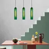 L￢mpadas pendentes de quarto n￳rdico l￢mpadas de tubo de vidro ￢mbar verde L￢mpada de tubo pendente de restaurante moderno suspens￣o pendurada decora￧￣o leve