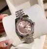 Lyxkvinnor Automatisk mekanisk datum Titta på nya damer Geometriska Ice Square Diamond Wrist Watch rostfritt stål Pink Dial Gemstone Clock Waterproof