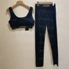 Velours-Damen-Hosen-Tanktops-Set, Buchstaben, ärmellose Tank-Tops, lässig, sexy, rückenfrei, gepolstert, abnehmbar, Sport-Yoga-Outfit