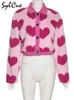 Giacche da donna Sylcue Pink Girl Youth Cute AllMatch Love Contrast Woolen Loose Confortevole ed elastico Top coat corto da donna 220901