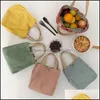 Lunch Bags Youda Lunch Bag For Women Canvas Totes Portable Food Bags Picnic Cotton Linen Storag Pack Solid Color Corduro Homeindustry Dh2G6