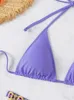 Women's Swimwear Luxury Swimsuit With Rhinestones Crystal Bikini Set Diamond Halter Drawstring Purple Swimming Wear 2022 Kawaii Outfits