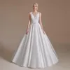 Bridal Wedding Dress A Line V Neck Sleeveless Premium White Satin Lace Elegant Luxurious YS00062