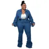 Tracksuits Plus Size Sets Clothing Women Two Piece Set Fall Outfits Long Sleeve Denim Coat And Jeans Stacked Pant Drop Wholesale