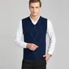 남성용 조끼 가을과 겨울 남자 니트 조끼 캐시미어 민소매 격자 무늬 고급 남성 스웨터 풀버