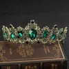 Bröllopshår smycken barock brons guldfärg röd grön kristall krona brud tiara vintage tillbehör diadem tävling kronor 220831