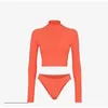 Brand Womens Swimwear Home Primavera / Summer Nuovo Stand Collar Top a manica lunga colore con brief Set da bagno