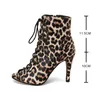 Boots Sexy Women Peep Toe Cool Spring Autumn Leopard High Heels Samba Latin Dance Shoes Lace-up Printed Stiletto Salsa 33 220901