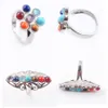 Hermosos anillos ajustables 7 Chakra Reiki flor de arco iris curativa para mujeres cuentas de piedra Natural anillo de dedo joyería de moda BX301