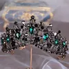 Wedding Hair Jewelry KMVEXO European Green Crystal Tiaras Vintage Black Pageant Crown Baroque Bridal Accessories Gift 220831