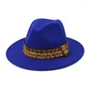 Berets Autumn/Winter Woolen Feel Fedora Hat for Women Men Gentlemen Flat-Brimmed Jazz Panama Party Cowboy Top