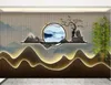 Moderne nieuwe Chinese tv -achtergrond behang 3d licht luxe landschap muurdecoratie muurschilderingstudie thee kamer behang