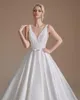 Bridal Wedding Dress A Line V Neck Sleeveless Premium White Satin Lace Elegant Luxurious YS00062