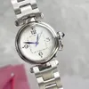 35mm Fashion Stainless steel Pasha Watch Sapphire Clock Square Inlay Round Dial WrsitWatch Full Diamond Lock Bracelet