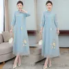 Vestidos casuais vestido cheongsam roupas retrô mulheres 2022 primavera hanfu solto estilo chinês bordado organza qipao roupões elegantes h605