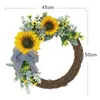 Fleurs décoratives couronne de tournesol artificielle avec feuille d'eucalyptus pour la porte de porte d'entrée de la fenêtre de paroi de mariage.