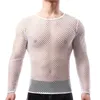 Camisolas de camisa sexy masculino veja através de camisa de malha de manga comprida Fishnet de camiseta respirável