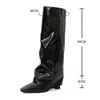 Boots Women Loots Loose Knee High Female Fanting Ene Riding Long Woman Long Woman Slim Pleated Shoes Designer Designer 220901