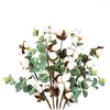 Fleurs décoratives 5pcs décor de tige de coton 20 balles Farmhouse Blossom tiges avec des feuilles d'eucalyptus 21 pouces pour le mariage de la salle de maison